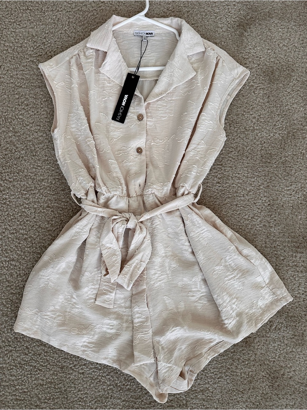 Fashion Nova Beige Textured Sleeveless Romper